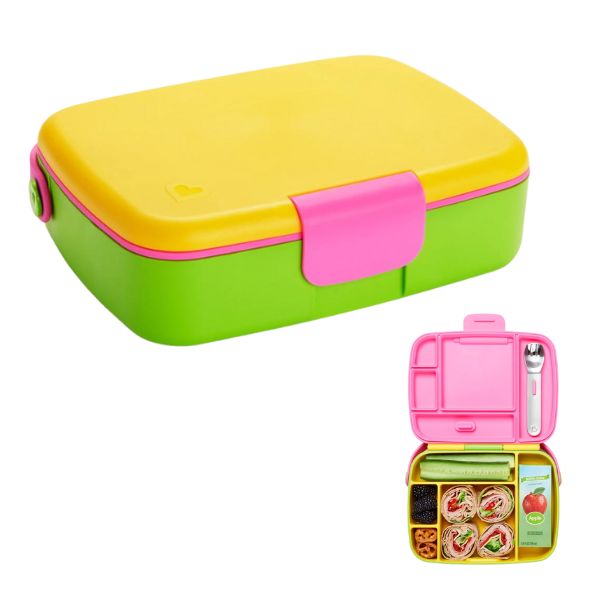 Munchkin Bento Box Toddler Lunch Box 18M+ Green, Yellow, and Pink